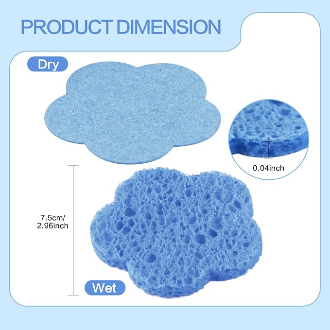 100-Count Facial Sponges Compressed Facial Sponges Natural Facial Cleansing Sponges Pads Cute Flower Shape Exfoliating Sponges for Cleansing Reusable,Best Makeup Gift, Blue