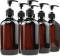Empty Plastic Bottles with Pump Dispenser, 500ml/16.9oz (Amber, 6 Pack)