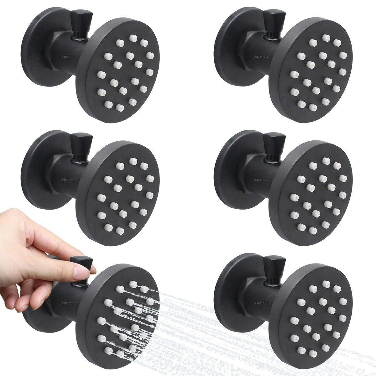(Upgrade) Solid Brass Shower Jets with On Off Switch Brushed Gold Round Shower Body Sprays Massage Wall Jets Rotating Showerhead Body Sprayers Adjustable, NPT 1/2”