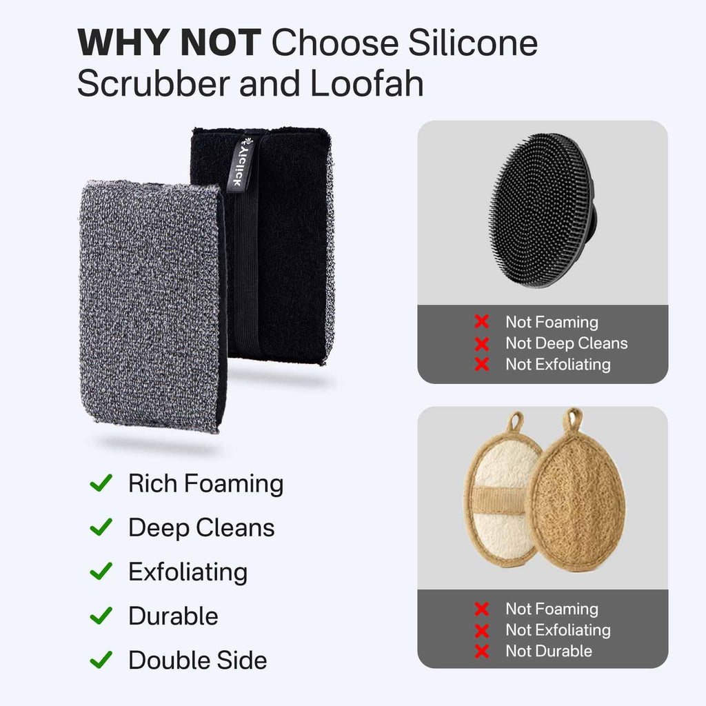 Yiclick Exfoliating Body Scrubber (2 Pack), Body Scrubber Exfoliator, Exfoliating Sponge for Shower Bath, Shower Loofah Luffa Lufa with Handle for Men Women, Dead Skin Exfoliator for Body Scrub