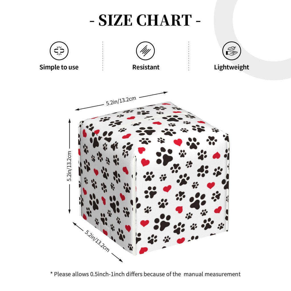 Dog Paw Cat Paw Heart Love Tissue Box Cover Square, Animal Puppy Footprints Tissue Box Holder Waterproof Leather Facial Paper Organizer Dispenser for Bathroom Home Car Nightstand Vanity Desk