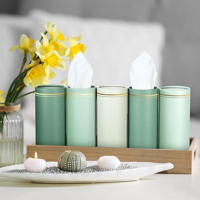 Fourluoo 12 Pack Car Tissue Cylinder Holder Bulk with 3 Ply Facial Tissues, Round Napkin Holders for Cup Holder Cylinder Travel Paper Tubes Bulk Round Napkin Boxes Packs (Fresh Color)