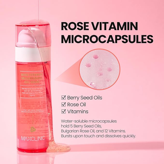 [K-Beauty] Rose Vitamin Revitalizing Oil to Foam - All-in-One Korean Face Wash Oil-Based Foaming Facial Cleanser - Pore Minimizing & Blackhead Remover - Makeup Cleansing for All Skin Types 3.88 fl oz