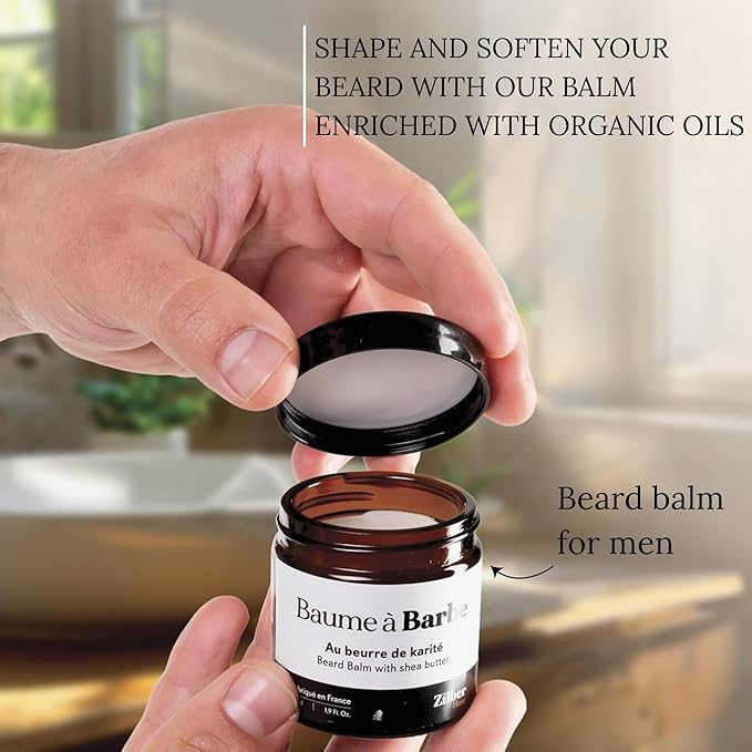 ZilberHaar - Beard Care Kit for Men - 1 Regular Beard Brush + 1 Beard Balm + 1 Moisturizing Cream + 1 Beard Bib - Stiff Boar Bristles and Beech Wood - Supplied in a Velvet Bag