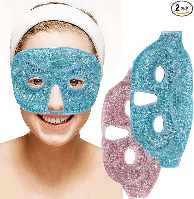 2PCS Ice Face Mask, Cold Hot Gel Face Eye Mask, Ice Mask with Soft Plush for Cooling Freezer Eye Mask for Puffy Eyes, Redness, Headaches, Stress