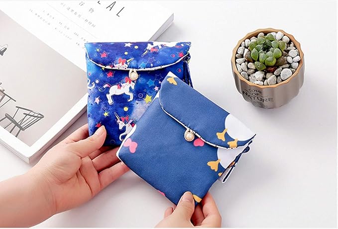 4 Pcs Cute Cotton Sanitary Napkins Bag, Menstrual Cup Pouch, Nursing Pad Holder, 5.1 x 5.1 inch Washable Organizer, Multifunction Purse for Girls Women (A)