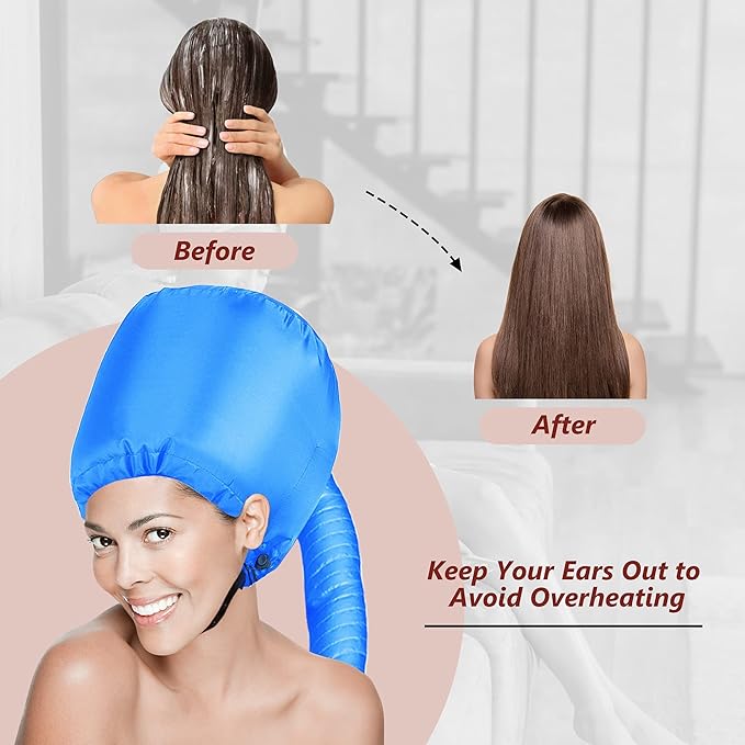 Safety Portable Hair Dryer Bonnet Attachment for Hair Styling, Adjustable Chin Strap and Side Fitting Drawstring Hood Dryers for Hair Home