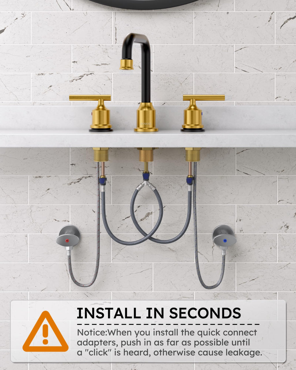 WOWOW Black Gold Bathroom Faucet 3 Hole, Widespread Vanity Sink Faucets