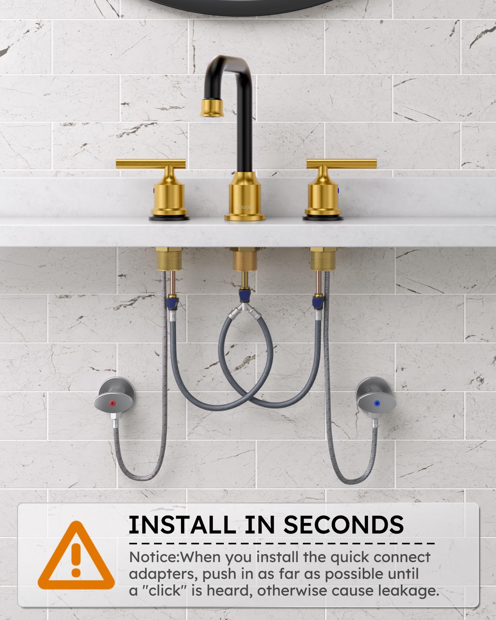 WOWOW Black Gold Bathroom Faucet 3 Hole, Widespread Vanity Sink Faucets
