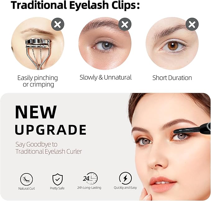 EYECURL Heated Eyelash Curler, Heated Lash Curler, Accurate Temperature Control Electric Eyelash Curler Heated - Intelligent Power Off, Natural Makeup (Black/Silver, S600-148MM)