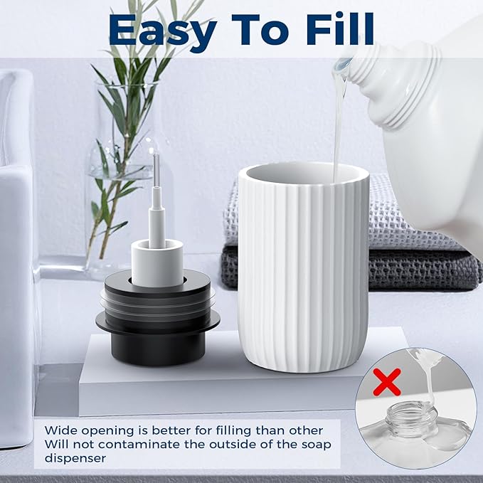 POSOSTO Ceramic Foaming Hand Soap Dispenser，12 oz Bathroom Soap Dispensers， Lotion Dispenser for Kitchen, Refillable Matte Streaks Soap Dispenser with Large Pump (White)