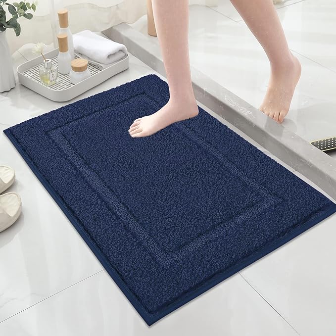 SHACOS Navy Blue Bathroom Rugs Sets 3 Piece Bath Mat U Shaped Toilet Rug