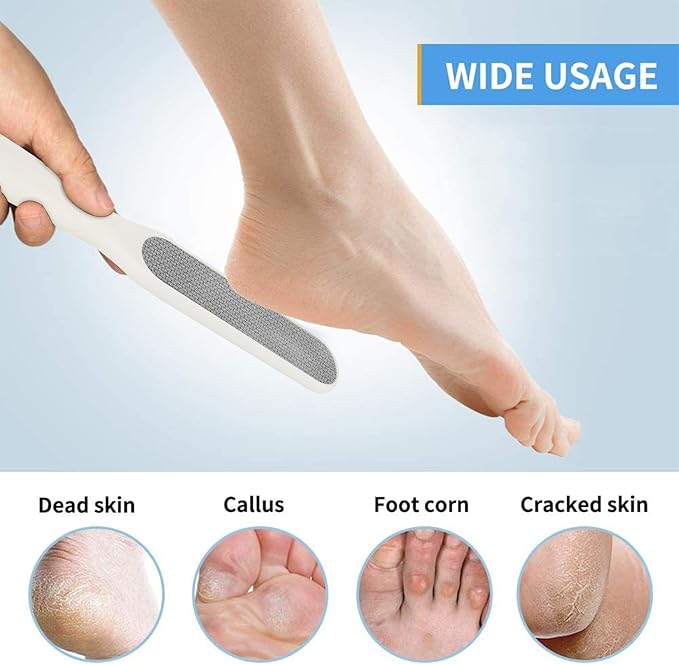Fu Store 2 Pack Foot Files Callus Remover Stainless Steel Foot Rasp and Dual Sided Feet File Professional Scrubber Pedicure Tools Premium for Feet Care Remove Hard Skin, White