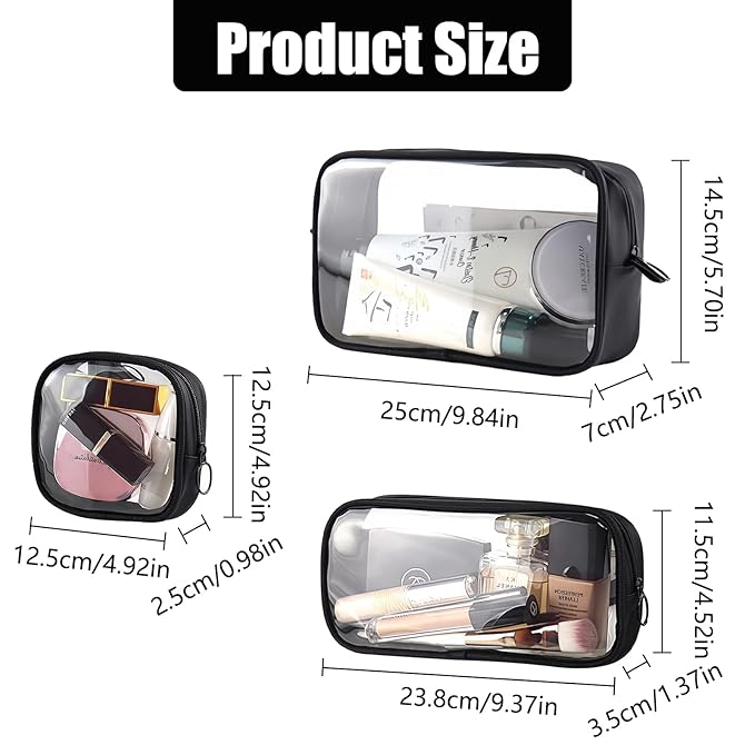Cozomga Clear Makeup Bags with Zipper, TSA Approved Travel Toiletry Bag,Clear Cosmetic Bag, Waterproof Make Up Bag for Women
