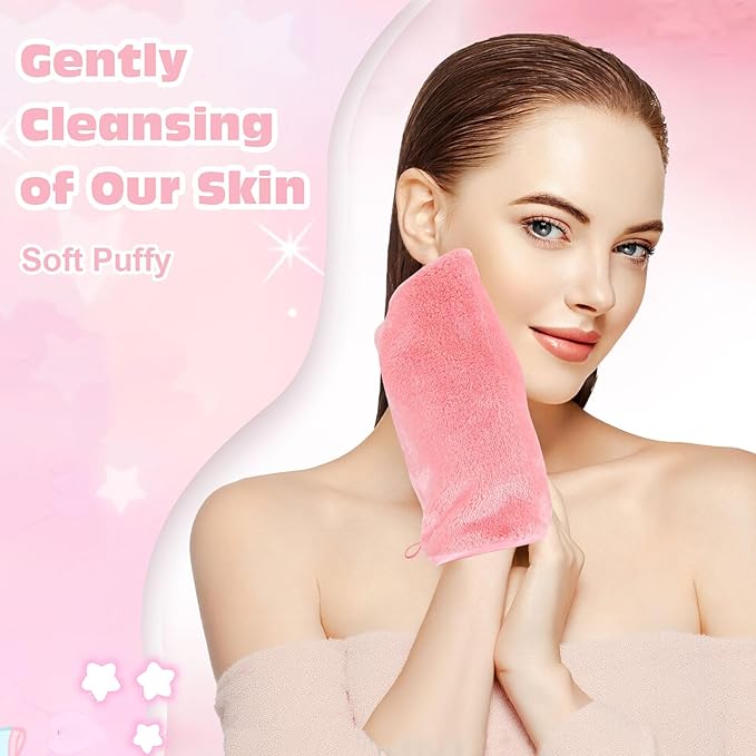 PHOGARY 6 Pack Microfiber Face Washcloths Facial Wash Mitts, 7.8"x5.1" Soft Flannel Towel for Washing Face, Reusable Makeup Remover Absorbent Easy-Dry Puffy Washcloths with Hanging Loop, Pink