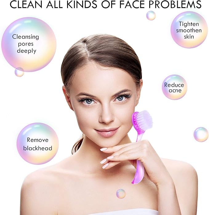 3 Pieces Facial Cleansing Brush Acrylic Handle Face Scrubbers Soft Bristle Exfoliator Cleaner Brush Scrub Exfoliating Facial Scrubber for Face Care Makeup Skincare Removal(Pink, Purple, Blue)