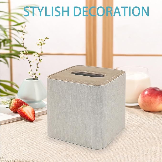 Tissue Box Cover Holder Square Tissue Box with Magnetic Closure Decorative PU Leather Cube Facial Tissue Box Cover for Bathroom Vanity Office