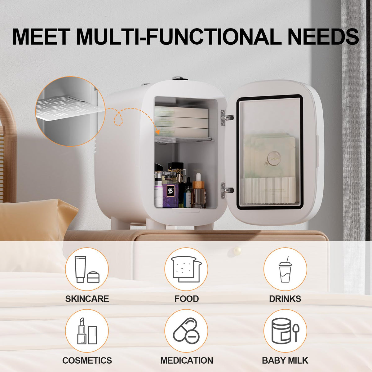 LIGIANT Mini Fridge for Bedroom, 4L/6 Can Mini Makeup Fridge