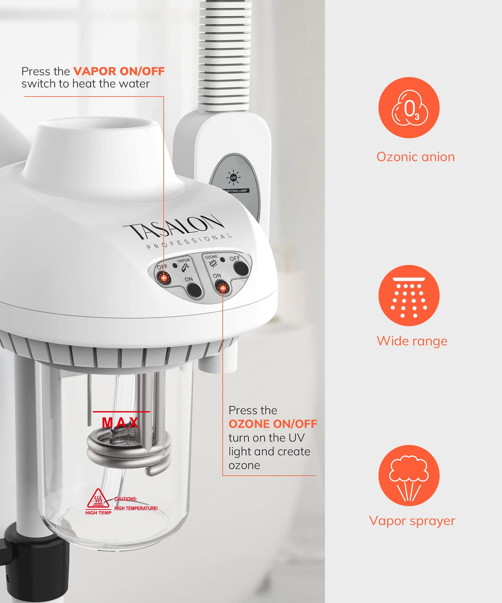 TASALON Professional 2 in 1 Facial Steamer With 5X Magnifying Foldable Arm, Ozone Mist Steamer for Face, Salon Spa Beauty Skin Care Equipment