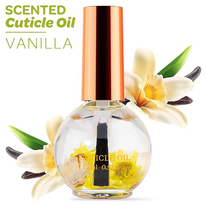 Cuticle Oil, Vanilla Cuticle Nail Oil Infused with Real Flowers 15ml