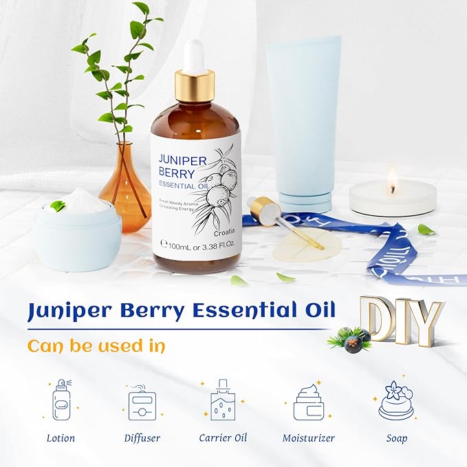 HIQILI Juniper Berry Essential Oil for Aromatherapy,Hair & Skin Care