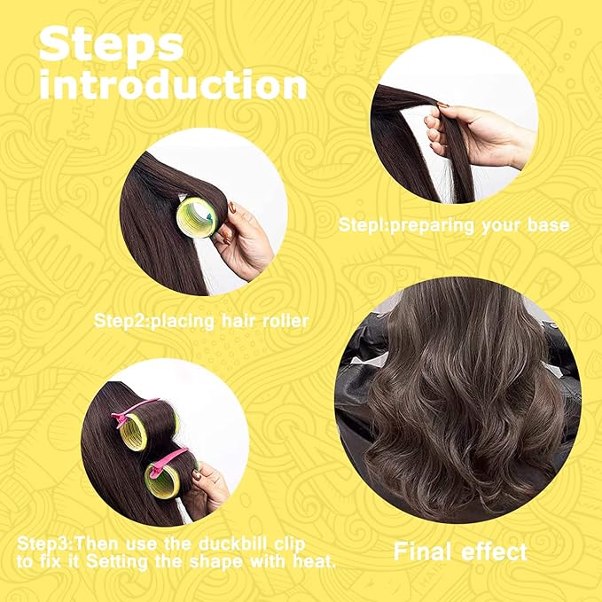 Self grip hair roller set,18 pcs,Hair rollers with hair roller clips and comb,Salon hairdressing curlers,DIY Hair Styles, Sungenol 3 Sizes Yellow Hair Rollers in 1 set