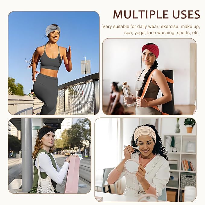 Stretchy Wide Headbands for Women - 6 Pcs Non Slip, Absorbed Sport Headband Soft Twist Knotted Headbands for Daily Life Yoga Workout (6 Color2) ﻿ ﻿ ﻿