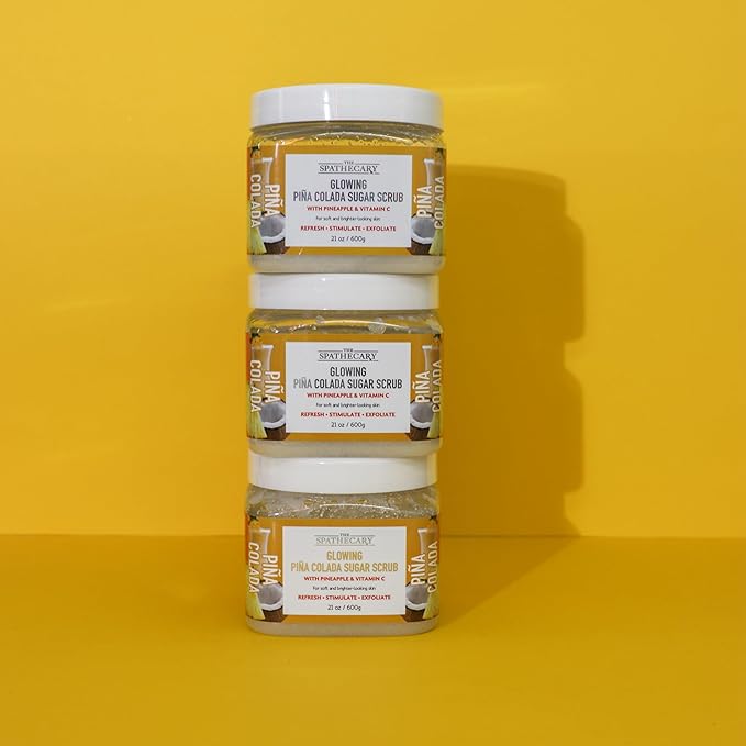 The Spathecary Pina Colada Sugar Scrub - Exfoliating & Hydrating Body Scrub With Pineapple and Vitamin C for Softer, Glowing & Brighter Smooth Looking Skin, Body Care Exfoliator & Cleanser, 21 oz