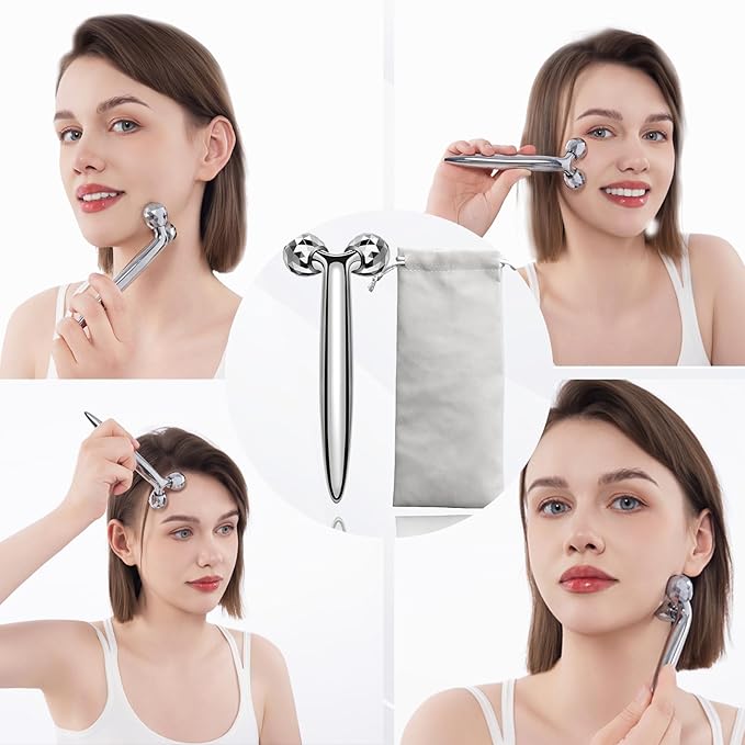 InfiniteRelax Metal Facial Roller Massager, 3D Cooling Face Massage Tool for Reduce Puffiness, Remove Eye Wrinkles, Face Lifting, Increase Firmness, Anti-Aging, Skin Tightening
