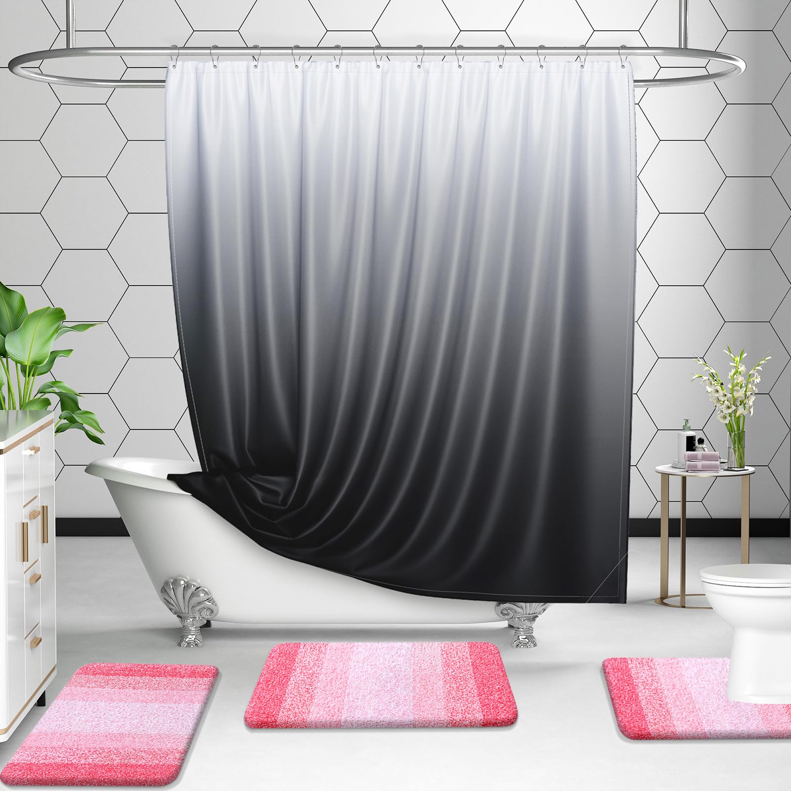 OLANLY Micorfiber Bathroom Rug Set 2 Piece, 24"x16"+U-Shaped 24"x20"