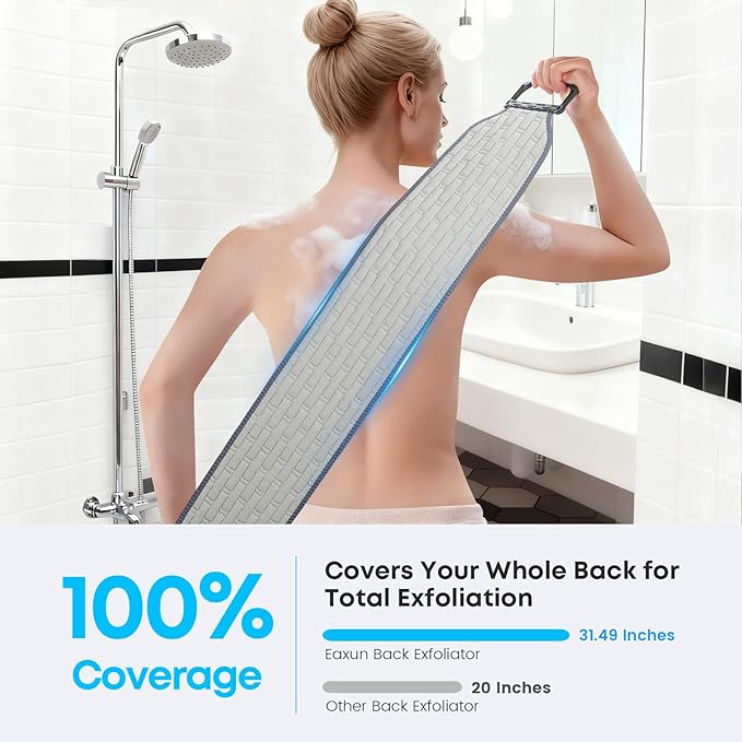 Exfoliating Back Scrubber with Plastic Handles for Shower, 36 Inches Wider Bath Back Exfoliator Body Cleaner for Men, Women and Elderly, Dual-Sided Roughness Back Washer for Deep Cleansing