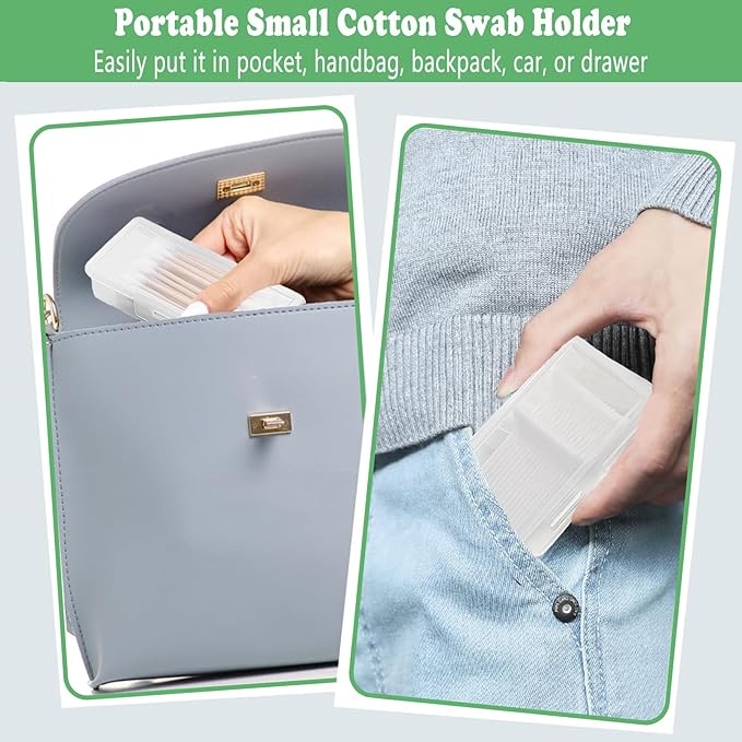 MatFirsmo Cotton Swab Holder for Travel, 4 In 1 Portable Small Dental Floss Holder, Travel Floss Picks Case with Dustproof Lid, Clear Plastic Small Travel Containers for Cotton Bud Hair Ties