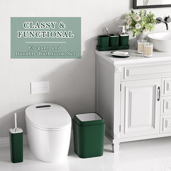 XLHOMO Bathroom Set, 9PC Bathroom Accessory Set, Green Bathroom Accessories, Green Bathroom Set, Trash Can, Soap Dispenser for Home Decor