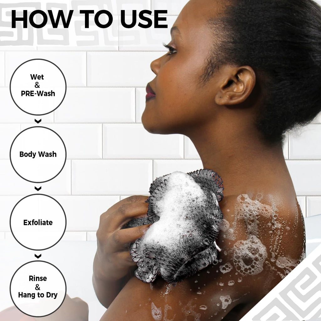African Net Sponge Authentic - Exfoliating Back Scrub Bath Sponge with Knots - Afro Scrub Body Scrubber Exfoliator Washcloth - African Body Care Daily Use Shower Essentials