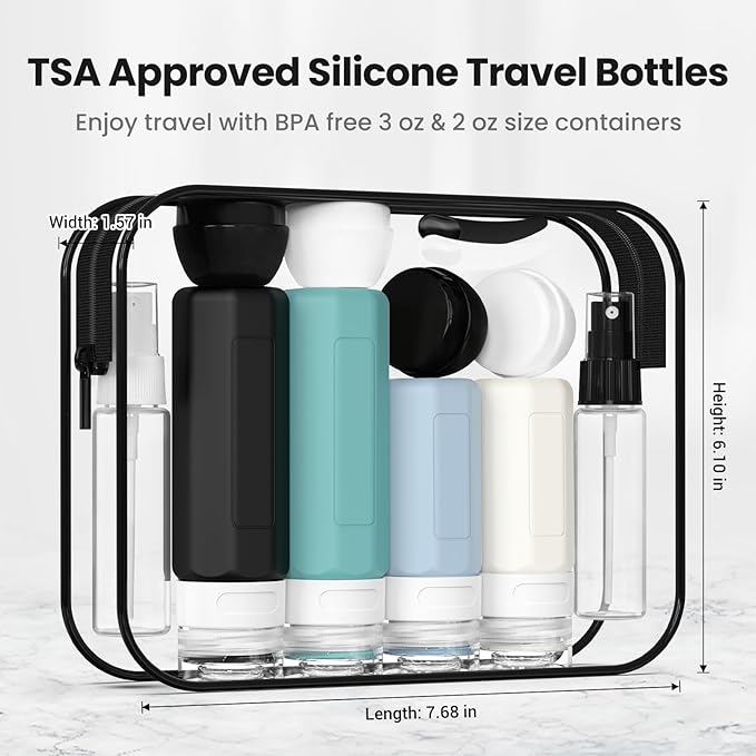 Ruinovate 17 Pack Travel Bottles - TSA Approved Travel Size Toiletries, Leak Proof Containers for Toiletries, Silicone Squeezable Container for Shampoo, Body Wash, Lotion & Conditioner - Blue