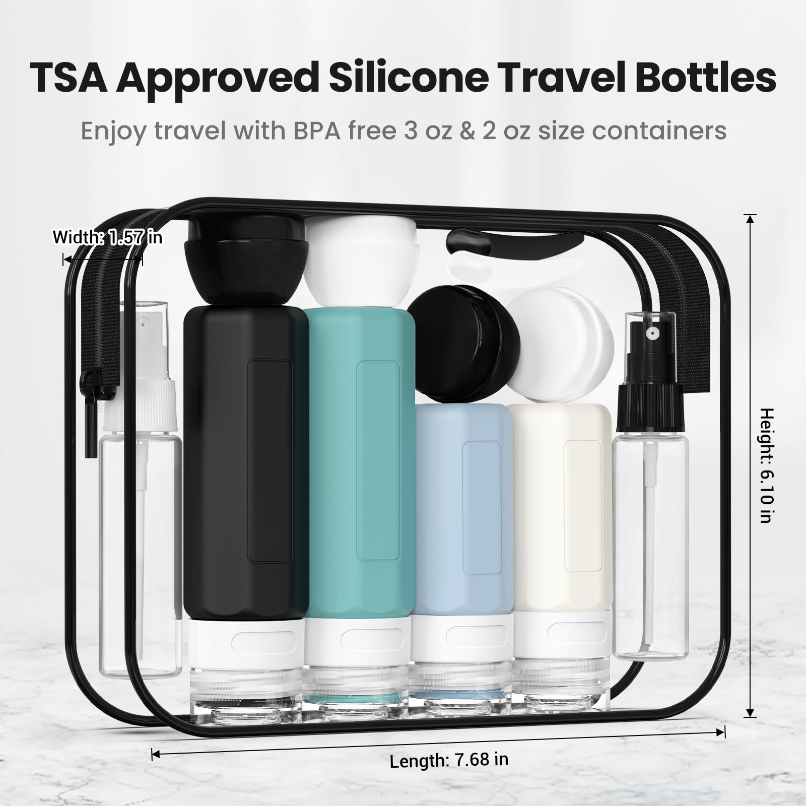 Ruinovate 17 Pack Travel Bottles - TSA Approved Travel Size Toiletries, Leak Proof Containers for Toiletries, Silicone Squeezable Container for Shampoo, Body Wash, Lotion & Conditioner - Blue
