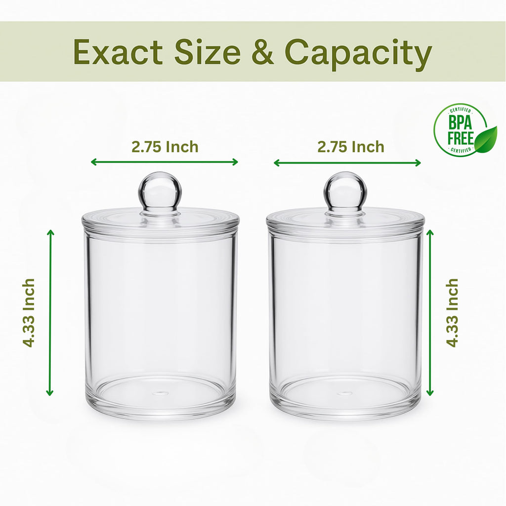 Havenity Acrylic Qtip Holder Bathroom Set, Bathroom Containers with Lids, Clear Plastic Apothecary Jars, Q Tip Holder Bathroom Set, Cotton Swab Holder, Cotton Ball Holder (Pack of 2)