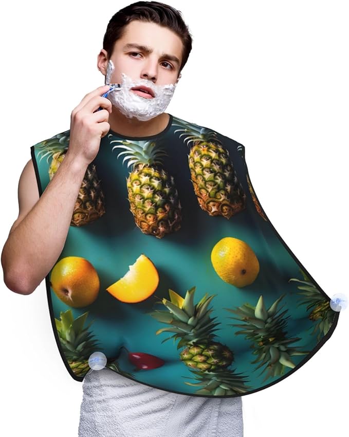 Tropical Fruit Pineapple Print Beard Bib Shaving Apron, Beard Hair Trimming Cape Gift For Dad