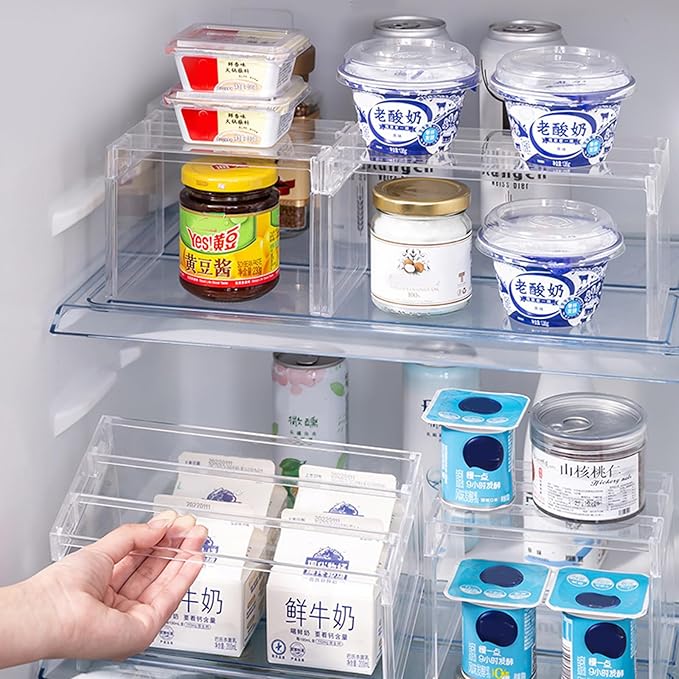 Multi Purpose Layered Fridge Rack Space Saving Kitchen Organiser Shelf Accessory Transparency Cosmetics Desktop Stand Layered Refrigerator Divider