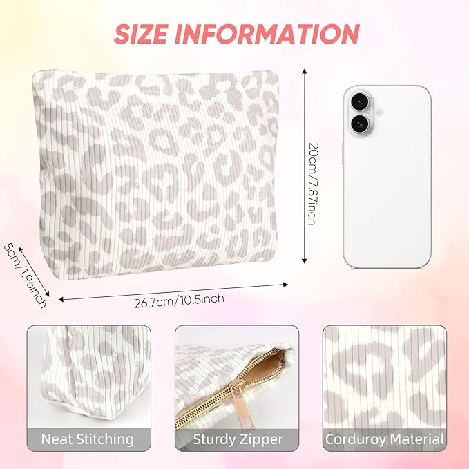 Ksriylm Makeup Pouch for Women Small Make Up Bag for Purse Zipper Initial Makeup Cosmetic Bags Pouches for Purse Aesthetic Travel Toiletry Bags, Grey Leopard Pattern