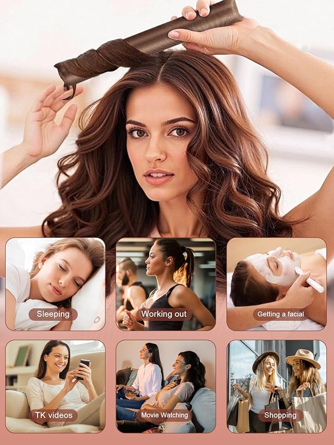 NUNFLUE Heatless Hair Curlers Set- 4Pcs Soft Hair Curlers to Sleep In, No Damage Velvet Curling Rods with Silk Scarf, No Heat Overnight Curls - For All Hair Types