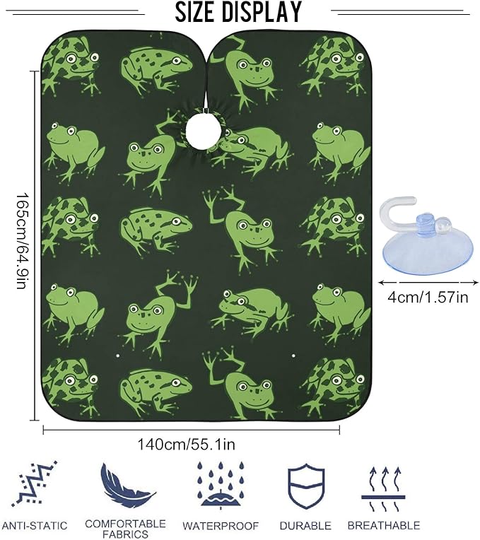 visesunny Barber Cape Funny Frog Animal Pattern Polyester Hair Cutting Salon Cape Apron Anti-Static Haircut Water-Resistant Shaving Cloth Beard Shaving Bib Hairdressing Cape