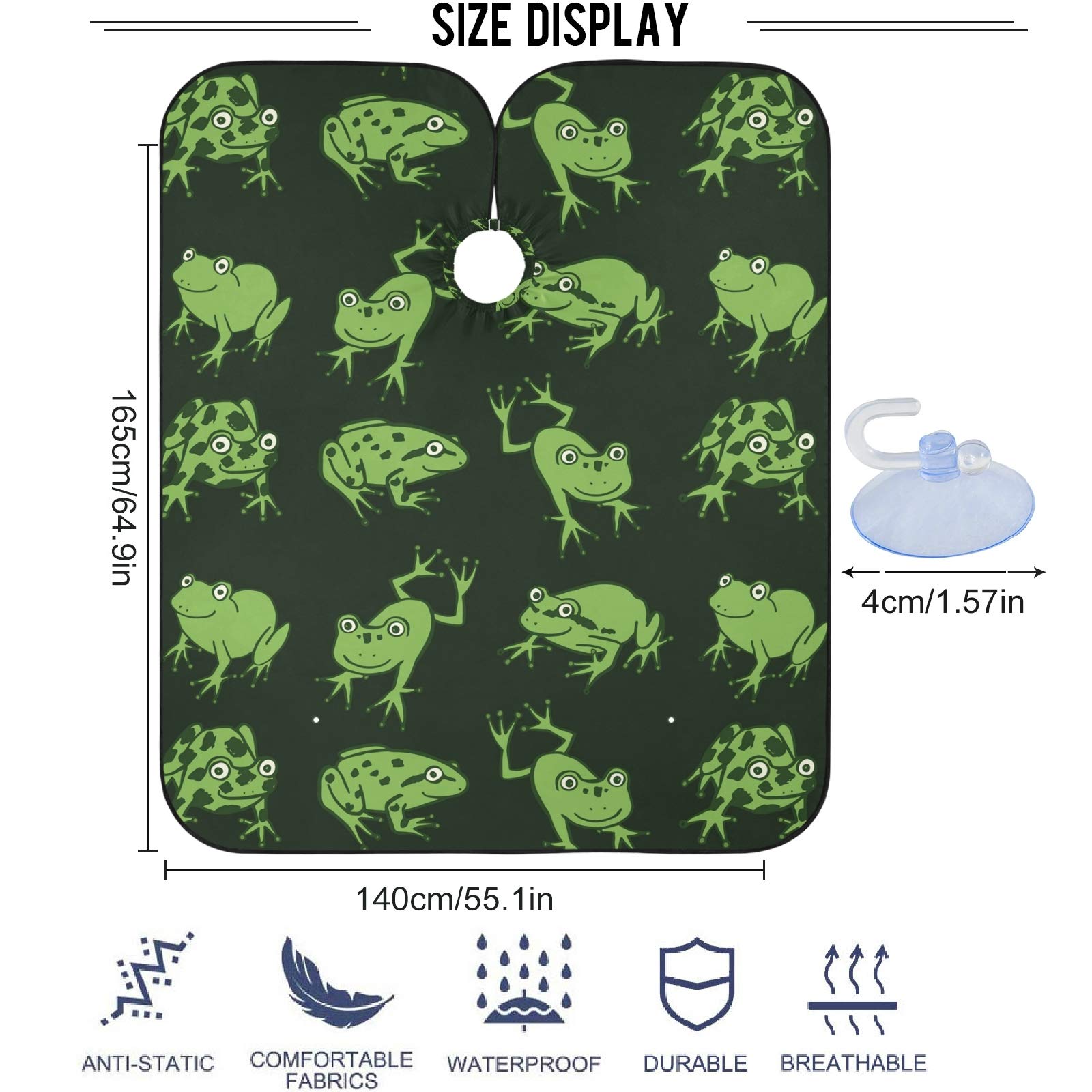 visesunny Barber Cape Funny Frog Animal Pattern Polyester Hair Cutting Salon Cape Apron Anti-Static Haircut Water-Resistant Shaving Cloth Beard Shaving Bib Hairdressing Cape
