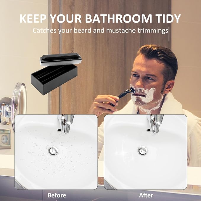 Beard Cleaner Brush and Holder Set: Clean Up Beard Trimmings from Sinks and Countertops After Shaving - Best Gifts For Men Beard Brush Clean Up Sink (Set)