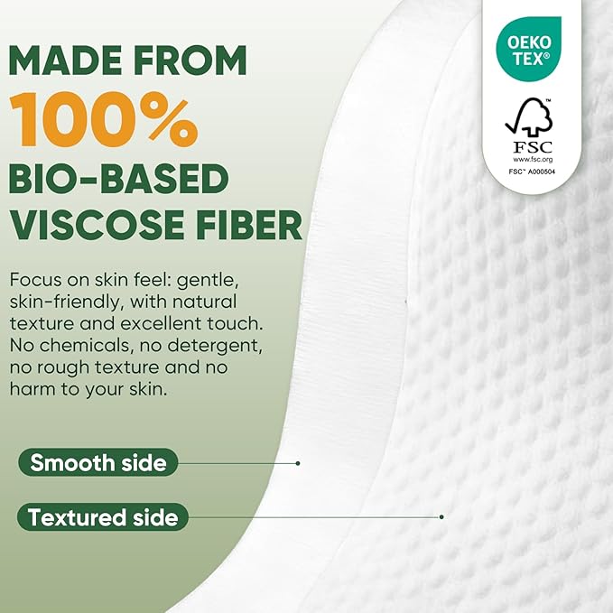 Face Towels Disposable 60 Count, 100% Viscose Fiber Double-Sided Facial Towelettes, Soft Thick Lint-Free Makeup Remover Wipes for Sensitive Skin, Home Use & Travel Pack