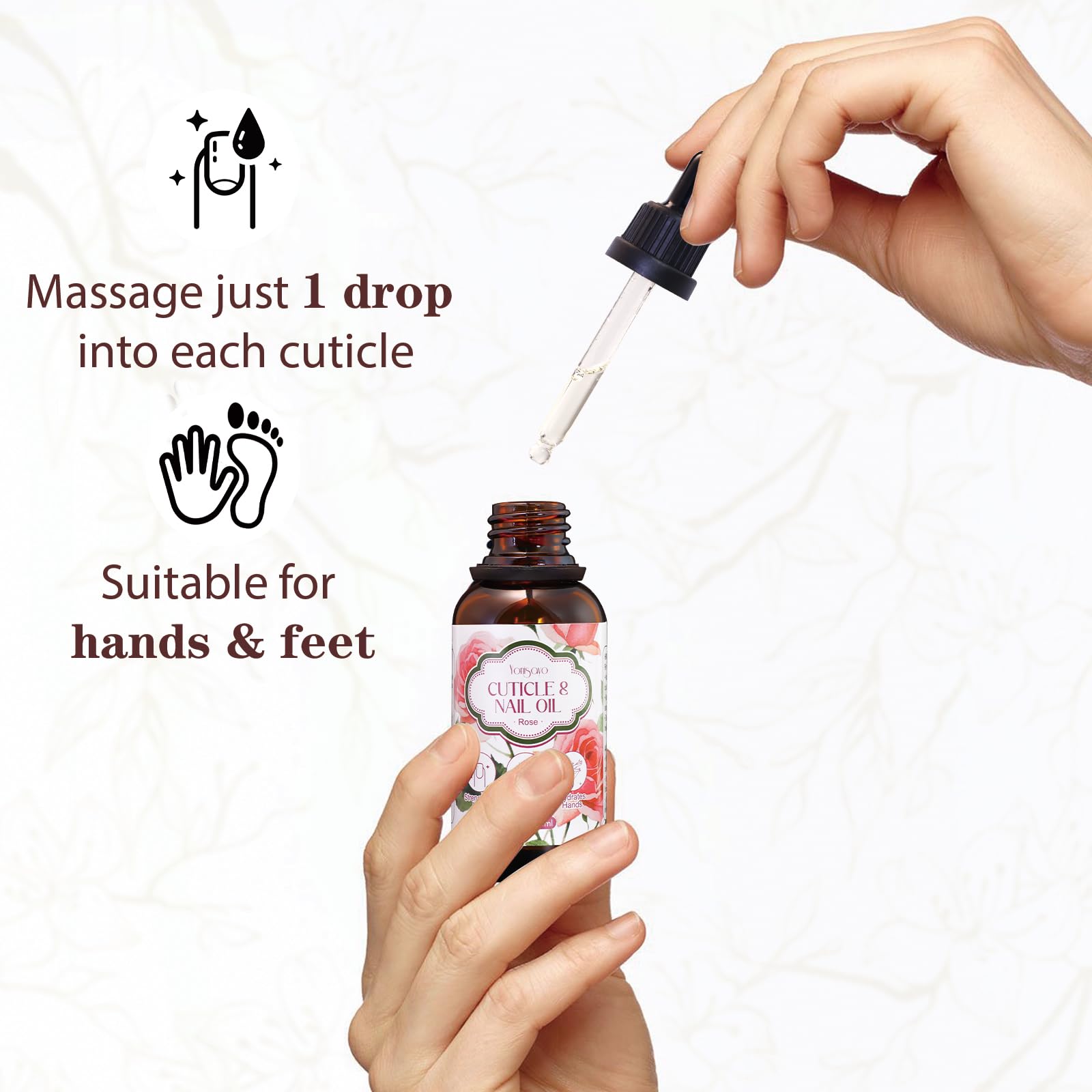 yonisayo 3 in 1 Cuticle Oil, 3 Pack Rose Nails Care Oil to Strengthen Brittle Nails, Hydrate Dry Cuticles & Soften Hands, Fast-Absorbing