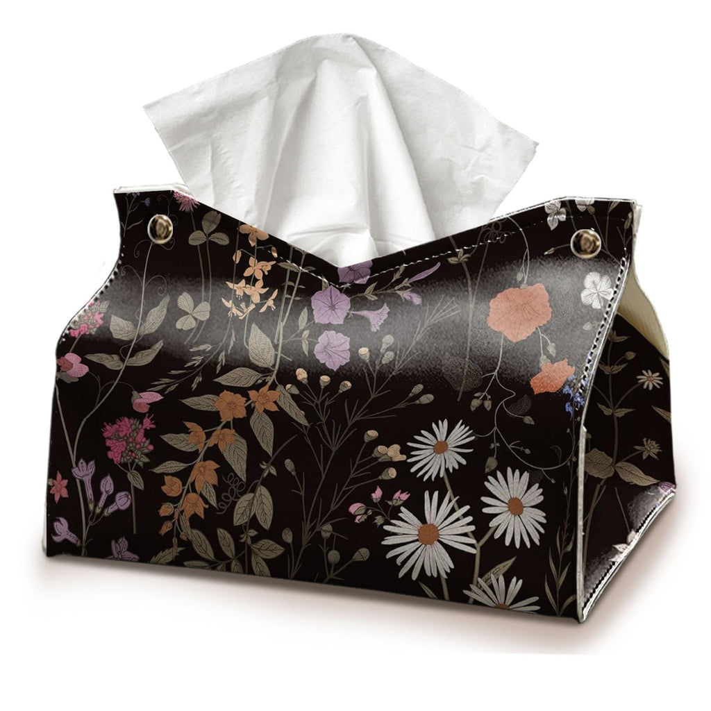 Black Flroal Rectangle Tissue Box Cover Holder 9.8x5.9x5.9
