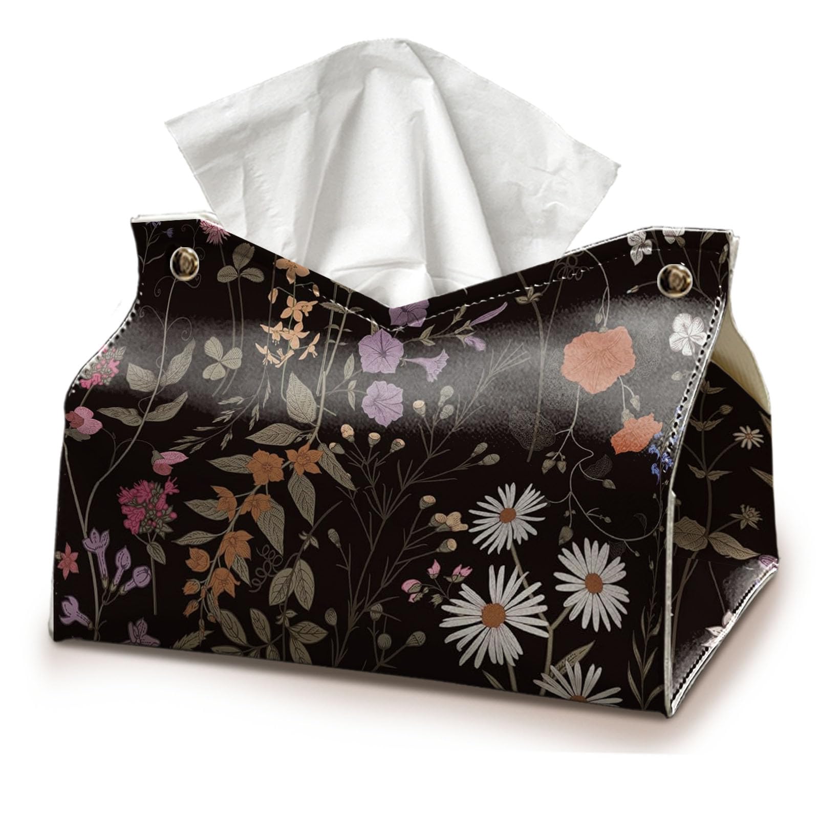 Black Flroal Rectangle Tissue Box Cover Holder 9.8x5.9x5.9