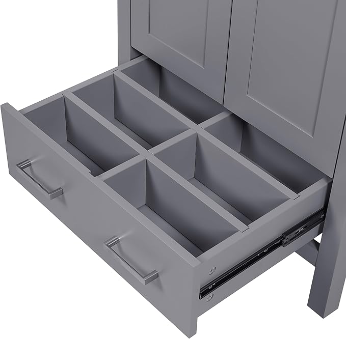 Bellemave 24" Bathroom Vanity with Sink Combo Set, Solid Wood Frame Bathroom Storage Cabinet with a Drawer, 2 Soft Closing Cabinet Doors with Organizer, Grey