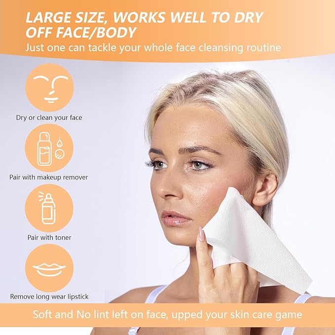 Disposable Face Towel with Bamboo Drawer Storage Box - Face Towelettes Disposable XL, Facial Towels Disposable, Makeup Organizer for Clean Towels, Makeup Remover Dry Wipes Washcloths 50 Ct